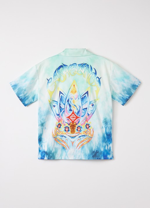 Casablanca Surf Lotus overhemd met tie-dye dessin en logo - voorkant 2 turquoise