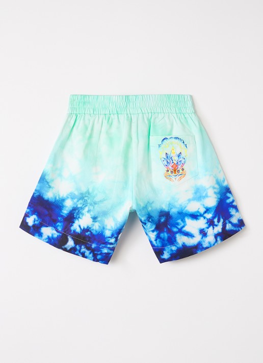 Casablanca Surf Lotus straight fit korte broek met tie-dye dessin en logo - voorkant 2 turquoise