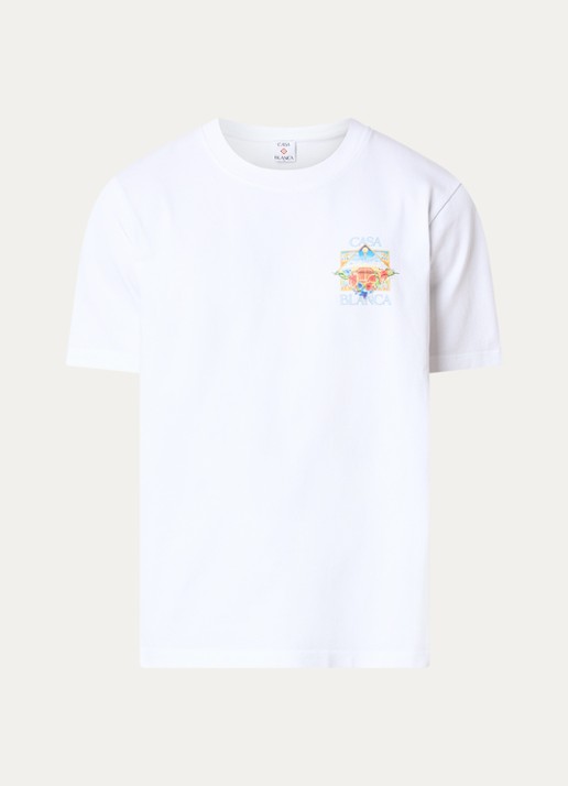Casablanca Tennis Landscape T-shirt met logo- en backprint - voorkant wit