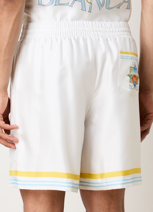 Casablanca Tennis loose fit korte broek van zijde - achterkant wit