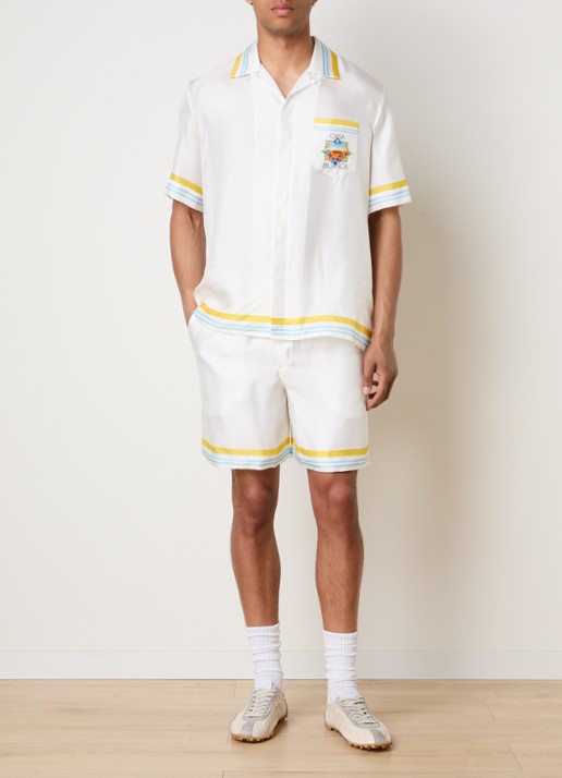 Casablanca Tennis loose fit korte broek van zijde - voorkant 3 wit