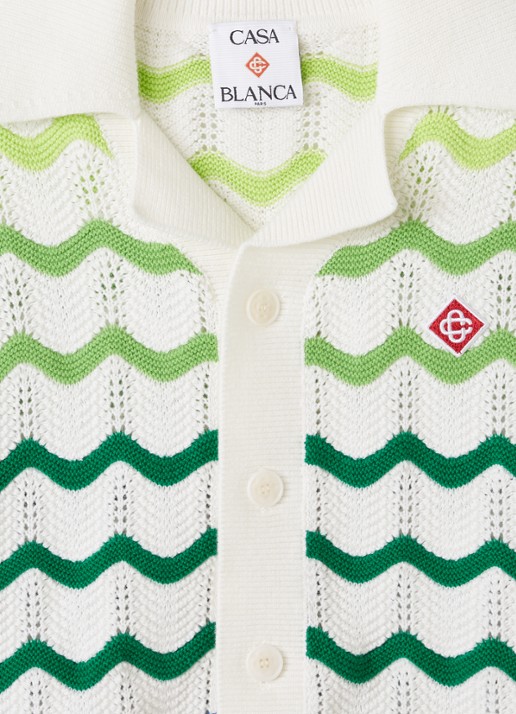 Casablanca Wave polo van crochet met ingebreid patroon - detail 3 gebroken wit