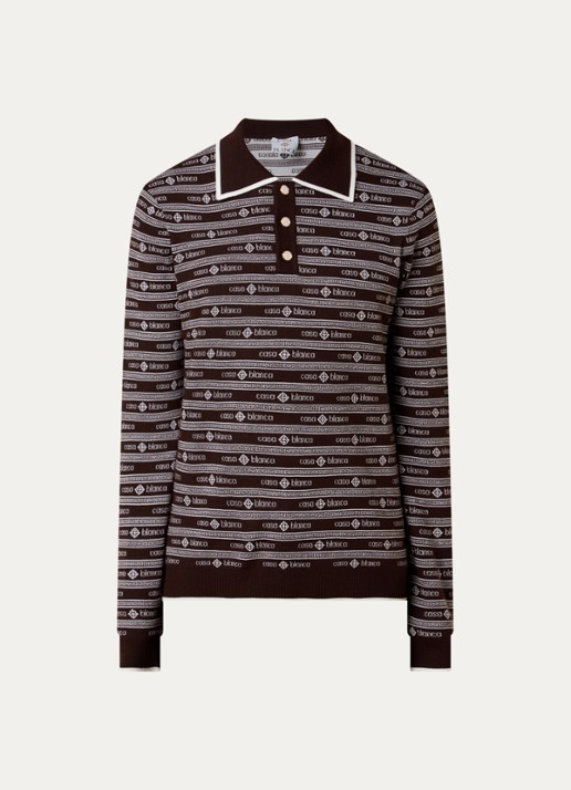 Casablanca Wordmark regular fit polo van wol - voorkant bruin