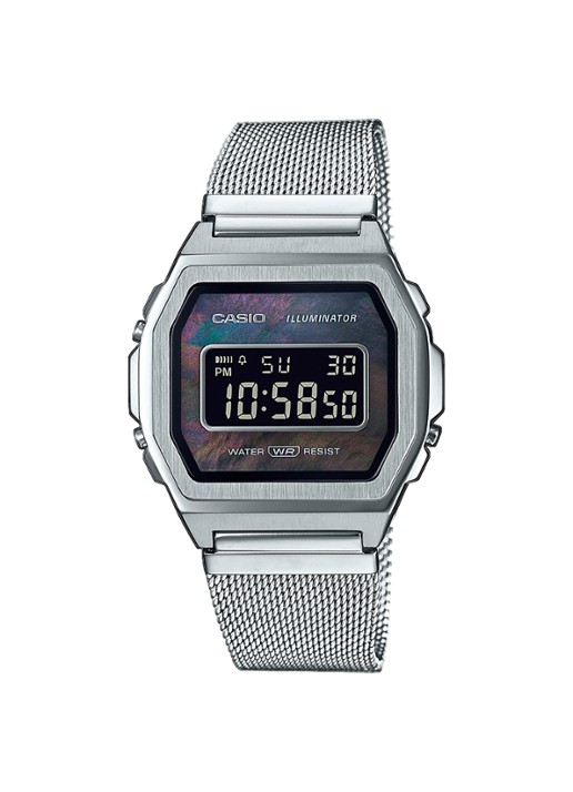 Casio Vintage Iconic horloge A1000M-1BEF - voorkant zilver