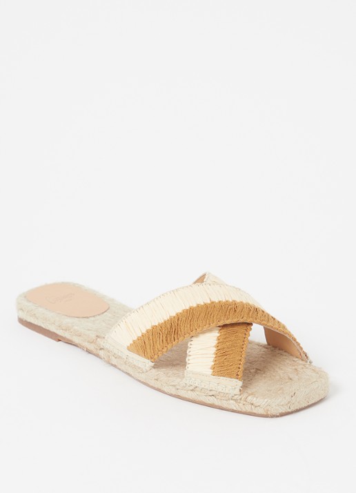 Castañer Priscila slipper met raffia details - voorkant 5 bruin