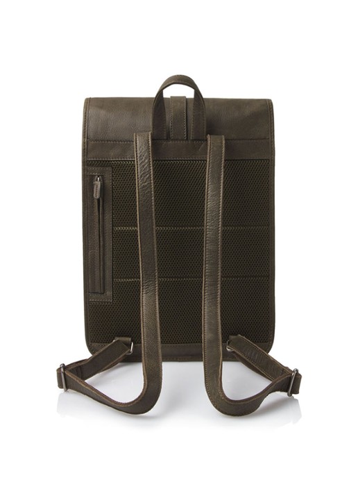 Castelijn & Beerens Carisma rugzak van leer met 15,6 inch laptopvak - unisex - detail 3 legergroen