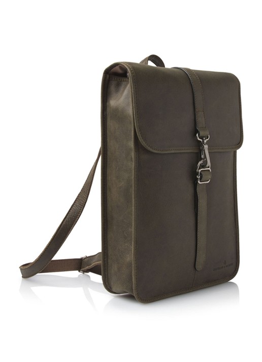 Castelijn & Beerens Carisma rugzak van leer met 15,6 inch laptopvak - unisex - voorkant 2 legergroen