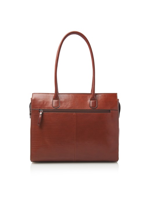 Castelijn & Beerens Ellen schoudertas met 15 inch laptopvak - achterkant cognac