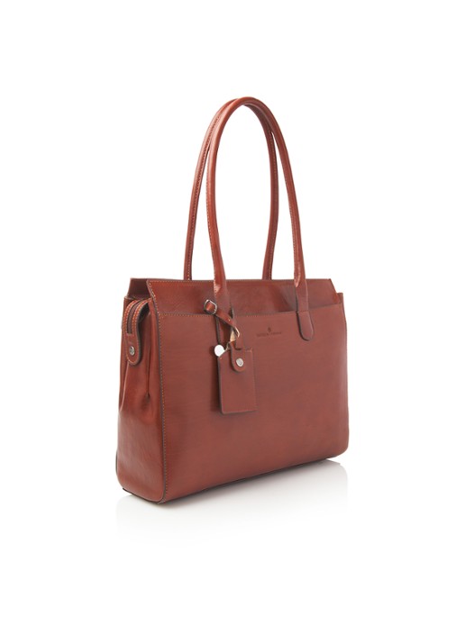Castelijn & Beerens Ellen schoudertas met 15 inch laptopvak - voorkant 3 cognac