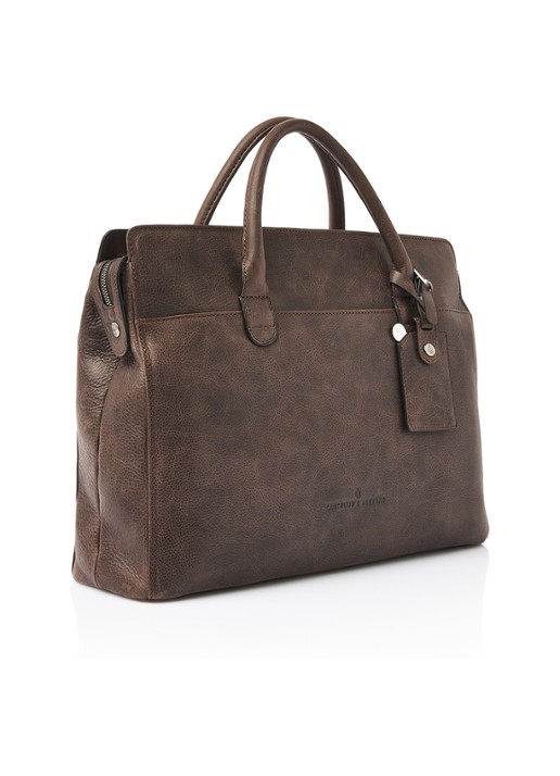 Castelijn & Beerens Laptoptas van leer met 15,6 inch laptopvak - voorkant 7 bruin