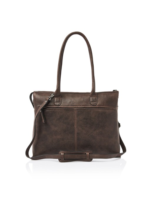 Castelijn & Beerens Laptoptas van leer met 15,6 inch laptopvak - achterkant bruin