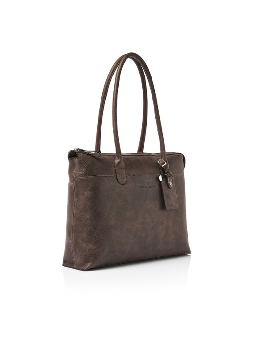 Castelijn & Beerens Laptoptas van leer met 15,6 inch laptopvak - voorkant 7 bruin