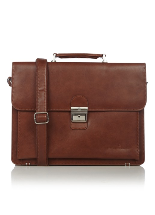 Castelijn & Beerens Realta businesstas van leer met 13.3 inch laptopvak - voorkant 4 cognac