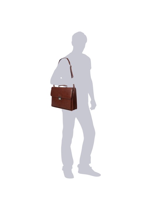 Castelijn & Beerens Realta businesstas van leer met 15,4 inch laptopvak - detail 2 cognac