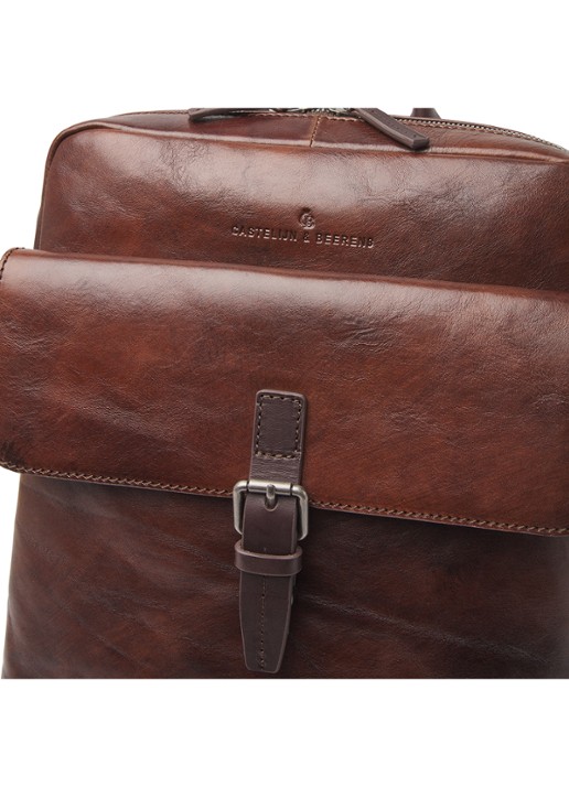 Castelijn & Beerens Rien rugzak van leer met 15,6 inch laptopvak - detail 3 cognac