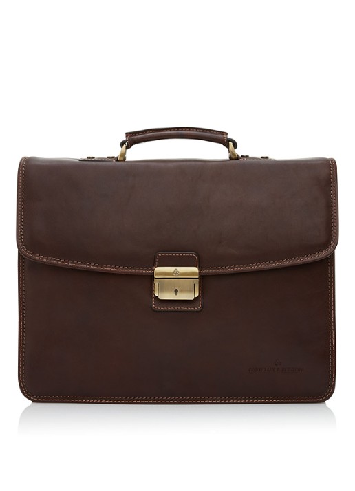Castelijn & Beerens Verona businesstas van leer met 13,3 inch laptopvak - voorkant 3 donkerbruin