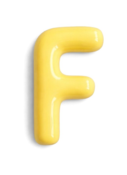 Ceramics by Romy Letter F hanger 10 cm - voorkant geel