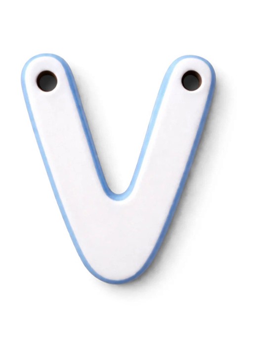 Ceramics by Romy Letter V hanger 10 cm - voorkant 2 geel