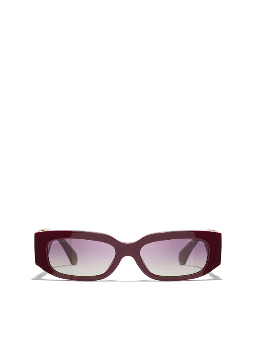 CHANEL RECHTHOEKIGE ZONNEBRIL - detail donkerrood