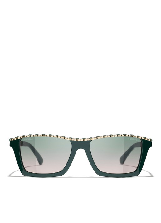 CHANEL RECHTHOEKIGE ZONNEBRIL - detail 2 groen