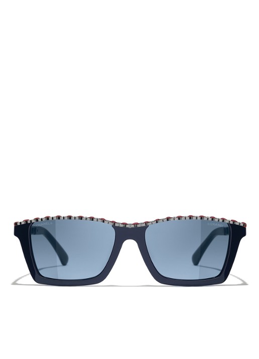 CHANEL RECHTHOEKIGE ZONNEBRIL - detail donkerblauw