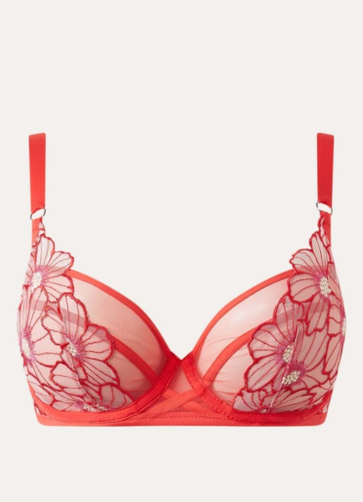Chantelle Beugel bh van mesh met bloemborduring - voorkant 4 koraalrood