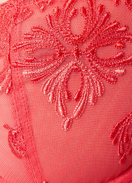 Chantelle Beugel bh van mesh met borduring - detail 4 koraal