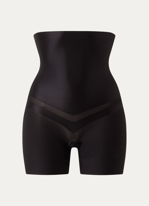 Chantelle Brilliant Shaping high waisted corrigerende shorty met glanzende finish - voorkant zwart