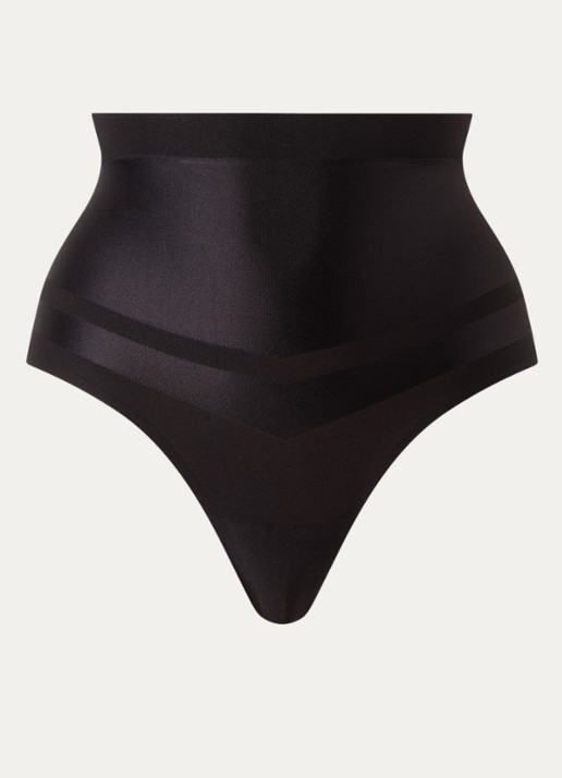 Chantelle Brilliant Shaping high waisted corrigerende string met glanzende finish - voorkant zwart