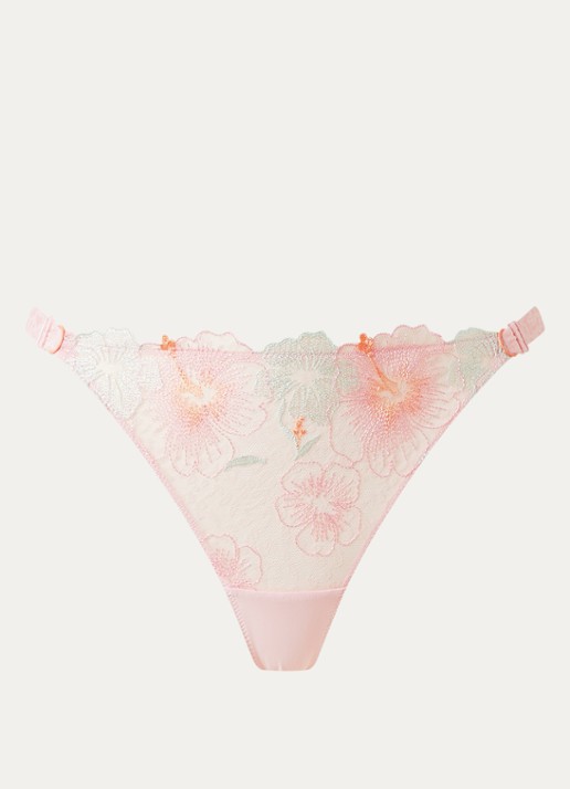Chantelle Daydream tanga van mesh met borduring - voorkant 4 lichtroze