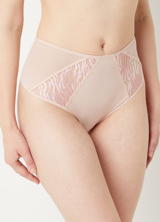 Chantelle Electra high waisted tanga met mesh - voorkant 3 oudroze