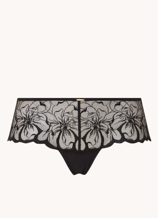 Chantelle Fleurs shorty van mesh met borduring - voorkant zwart