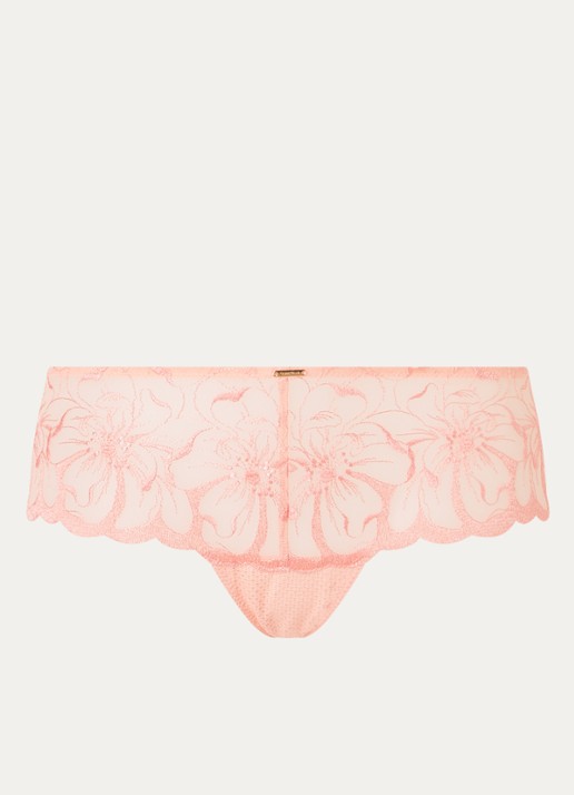 Chantelle Fleurs shorty van mesh met borduring - voorkant 4 perzikroze