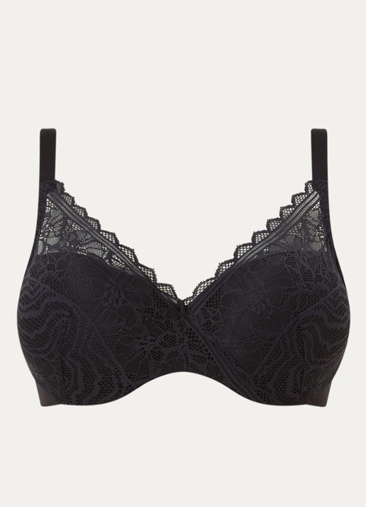 Chantelle Floral Touch voorgevormde bh met overlay van kant - voorkant 2 zwart