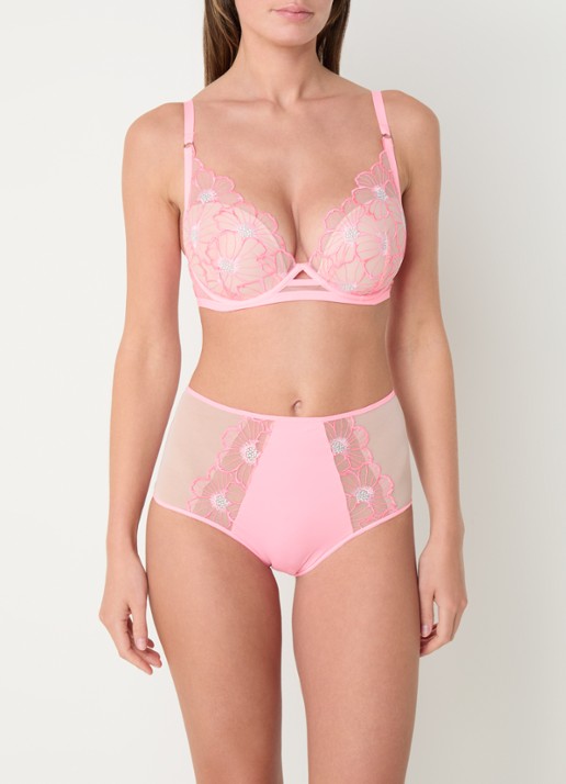 Chantelle High waist slip van mesh met bloemborduring - voorkant 3 lichtroze