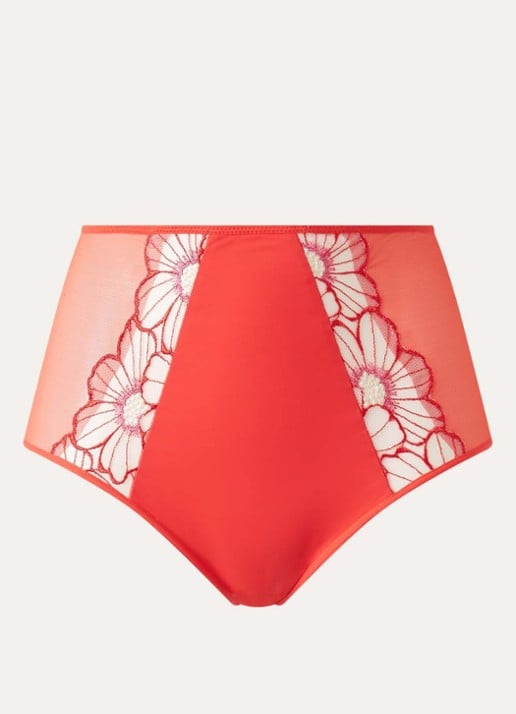 Chantelle High waist slip van mesh met bloemborduring - voorkant 4 koraalrood