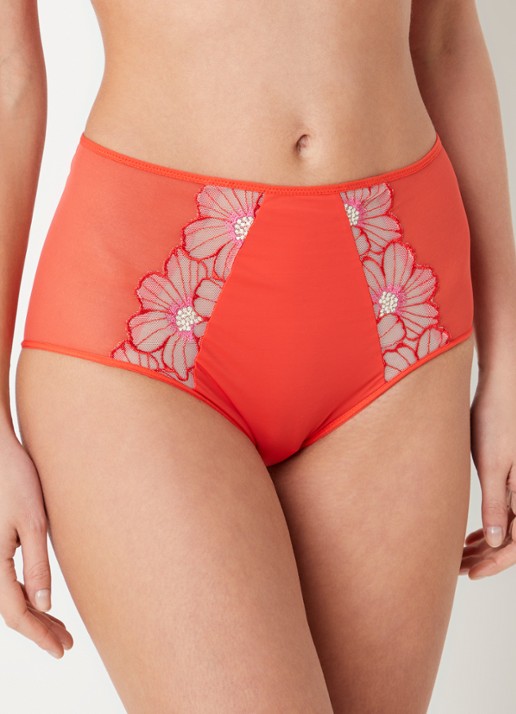 Chantelle High waist slip van mesh met bloemborduring - voorkant 5 koraalrood
