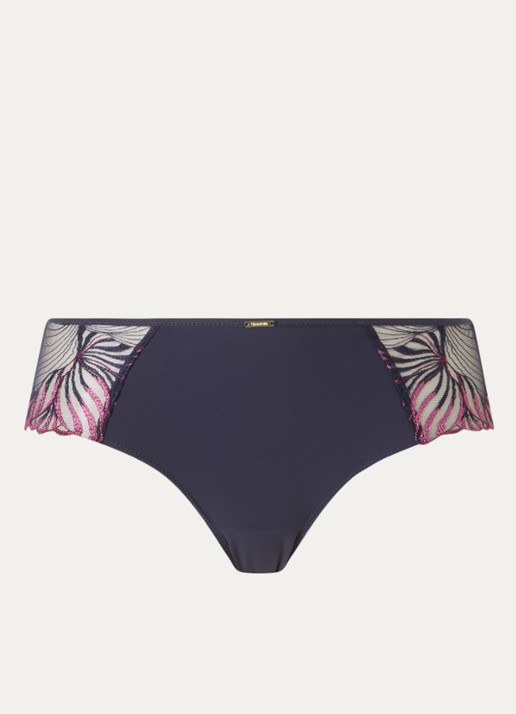 Chantelle Legend shorty van mesh met borduring - voorkant indigo