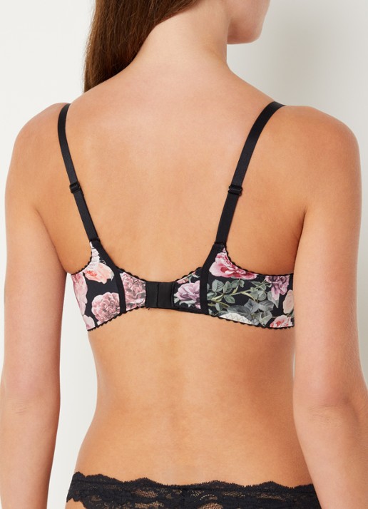 Chantelle Li balconette bh van mesh met bloemenprint - achterkant zwart
