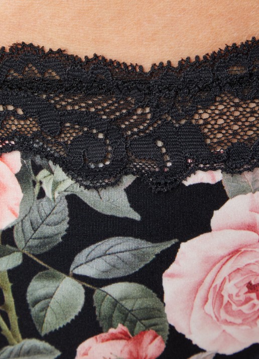 Chantelle Li On tanga van kant met bloemenprint - detail 3 zwart