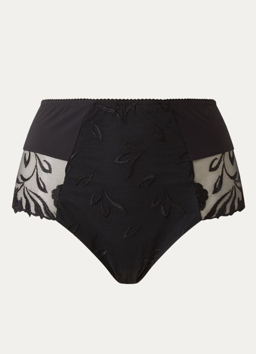 Chantelle Majestic high waisted hipster met bloemborduring - voorkant zwart