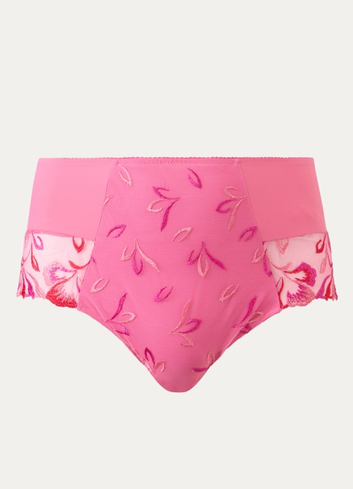 Chantelle Majestic high waisted hipster met bloemborduring - voorkant roze