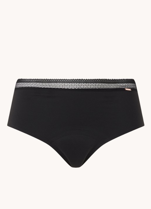 Chantelle Mid waisted naadloos menstruatie ondergoed met kant - voorkant 3 zwart