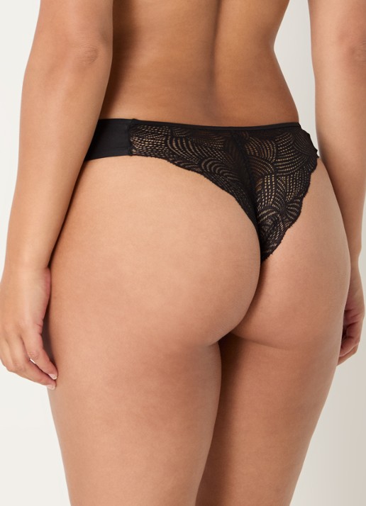 Chantelle Naadloze tanga met kant - achterkant zwart