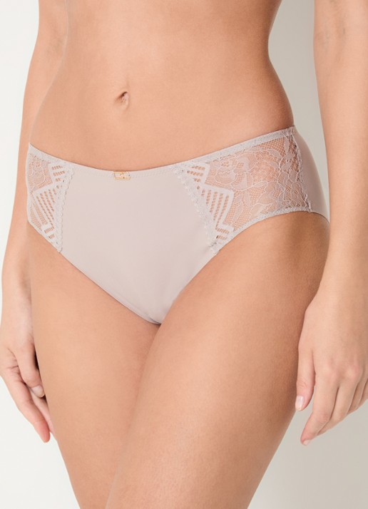 Chantelle Origins high waisted naadloze slip met kant - voorkant 5 taupe