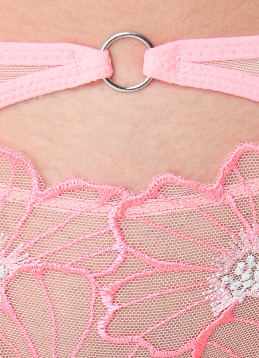 Chantelle Slip met mesh en borduring - detail 4 neonroze