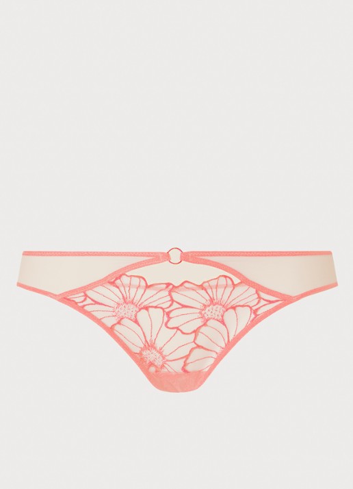 Chantelle Slip met mesh en borduring - voorkant neonroze