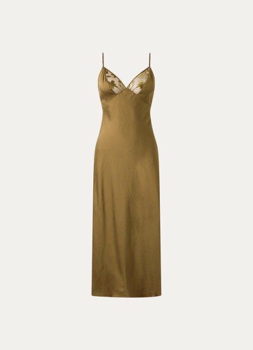 Chantelle Slipdress met mesh - voorkant 2 mosgroen