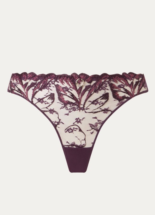 Chantelle Tanga van kant - voorkant aubergine