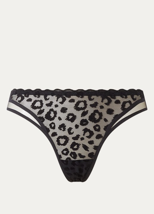 Chantelle Tanga van mesh met panterprint - voorkant zwart